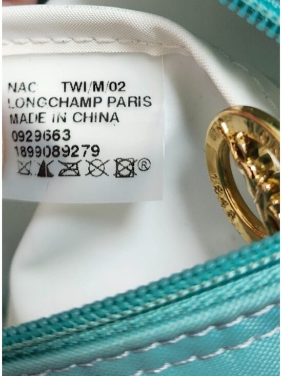 Longchamp Le Pliage Medium Tote Bag Blue Nylon Brown Leather Foldable bag - Picture 10 of 14